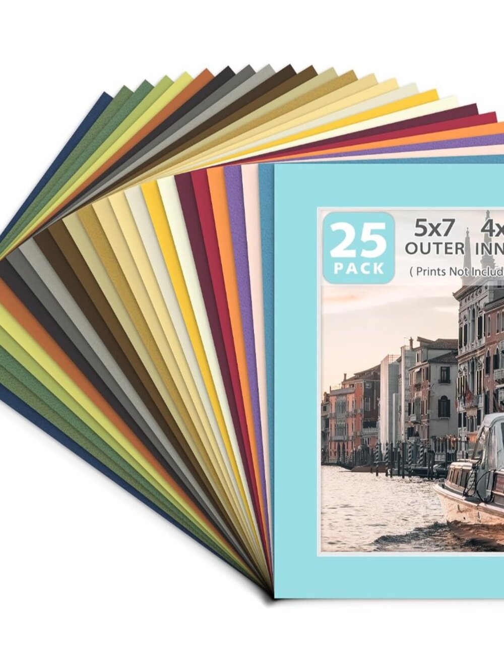 25 Pack Mixed Color Picture Mats 5x7 for 4x6 Mats Only